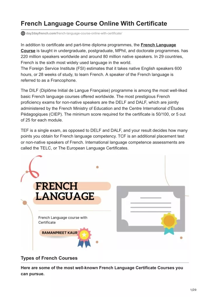 french language course online with certificate
