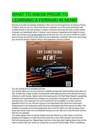 R-1 WHAT TO KNOW PRIOR TO LEARNING A FERRARI IN MIAMI