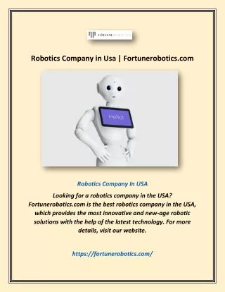 robotics company in usa fortunerobotics com