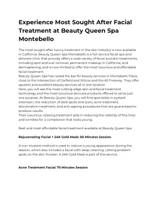 Most Sought After Facial Treatment at Beauty Queen Spa Montebello