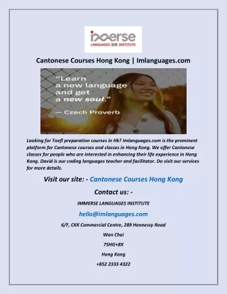 Cantonese Courses Hong Kong Imlanguages com