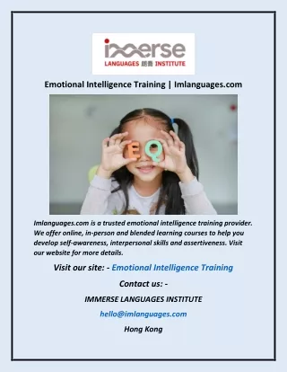 Emotional Intelligence Training Imlanguages com