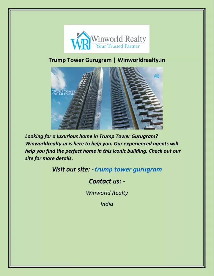 trump tower gurugram winworldrealty in