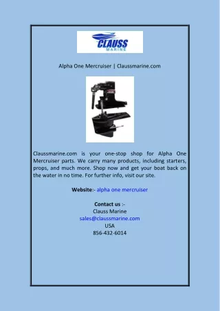 Alpha One Mercruiser | Claussmarine.com