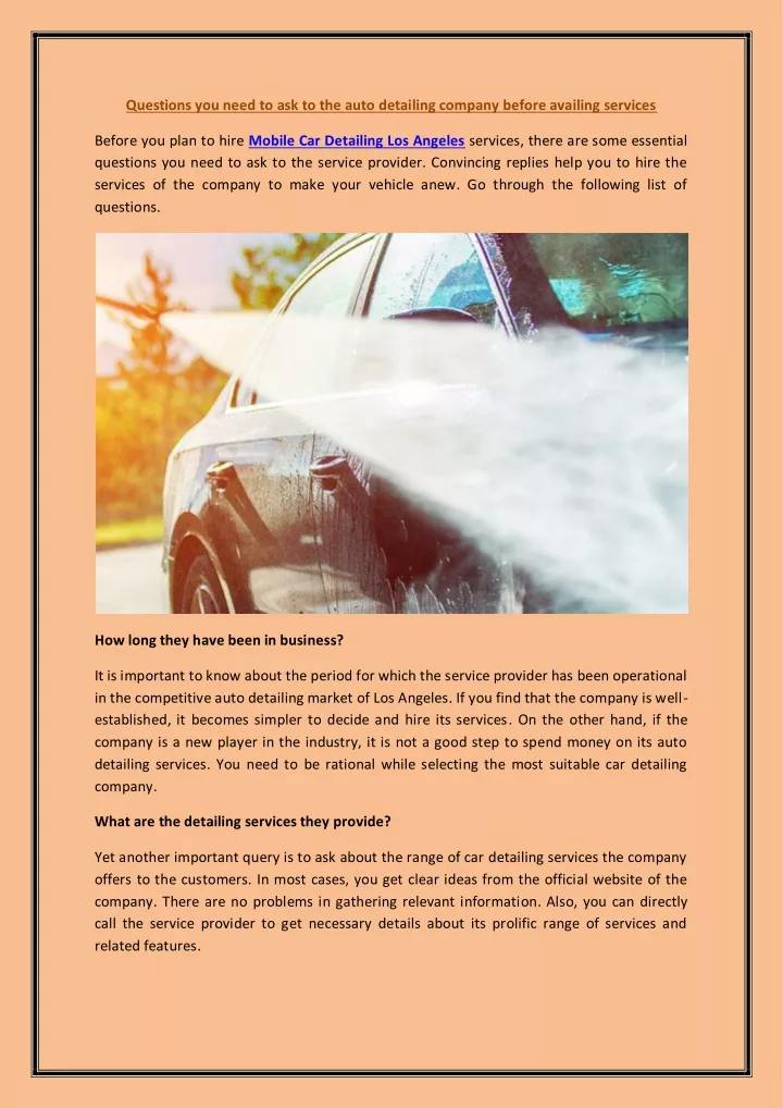 questions you need to ask to the auto detailing