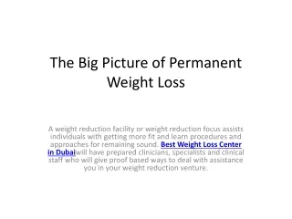 The Big Picture of Permanent Weight Loss