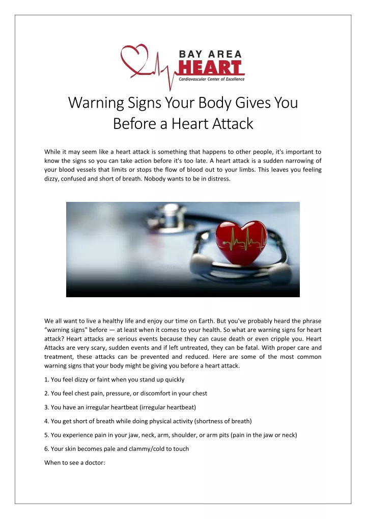 warning signs your body gives you before a heart