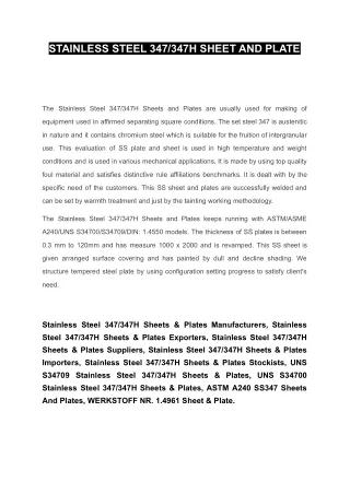 Stainless Steel 347H Sheets & Plates Suppliers