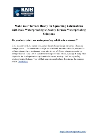 Make Your Terrace Ready for Upcoming Celebrations with Naik Waterproofing’s Qual