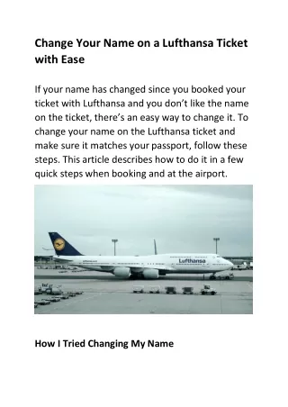 Change Your Name on a Lufthansa Ticket with Ease
