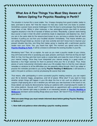 What Are A Few Things You Must Stay Aware of Before Opting For Psychic Reading in Perth