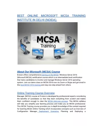 BEST ONLINE MICROSOFT MCSA TRAINING INSTITUTE IN DELHI (NOIDA).
