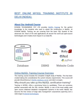BEST ONLINE MYSQL TRAINING INSTITUTE IN DELHI (NOIDA).