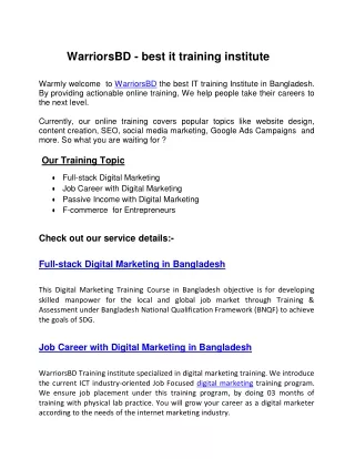 WarriorsBD - best it training institute