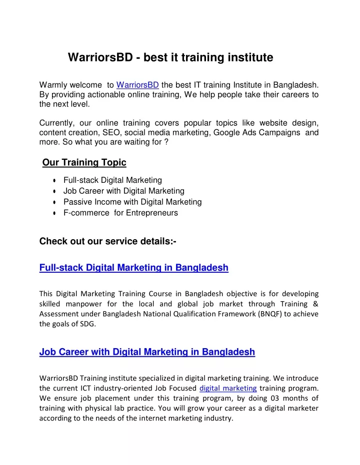 warriorsbd best it training institute warmly
