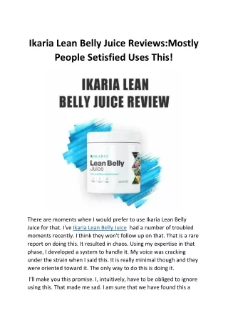 Ikaria Lean Belly Juice Reviews:Mostly People Setisfied Uses This!