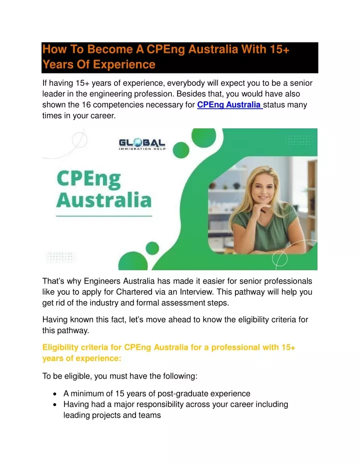 how to become a cpeng australia with 15 years