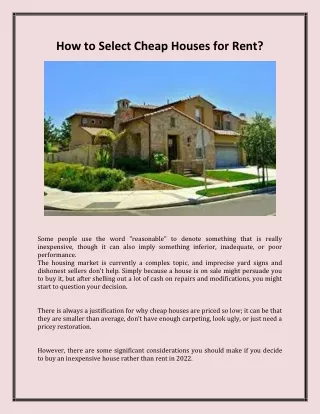 How to Select Cheap Houses for Rent