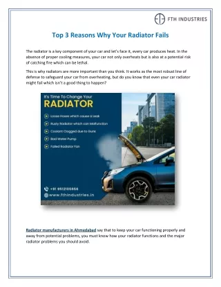 Top 3 Reasons Why Your Radiator Fails