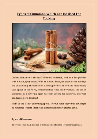 Types of Cinnamon Which Can Be Used For Cooking