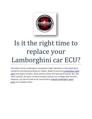 Is it the right time to replace your Lamborghini car ECU