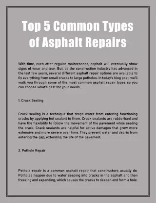 Top 5 Common Types of Asphalt Repairs