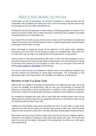 half cut solar module an overview