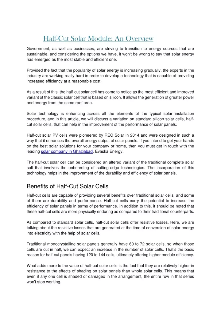 half cut solar module an overview