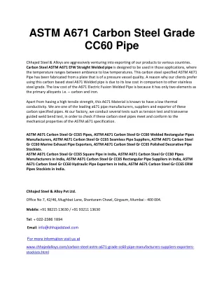 ASTM A671 Carbon Steel Gr CC60 Pipes Exporters in India