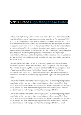 MN13 Grade High Manganese Plates Dealers In India