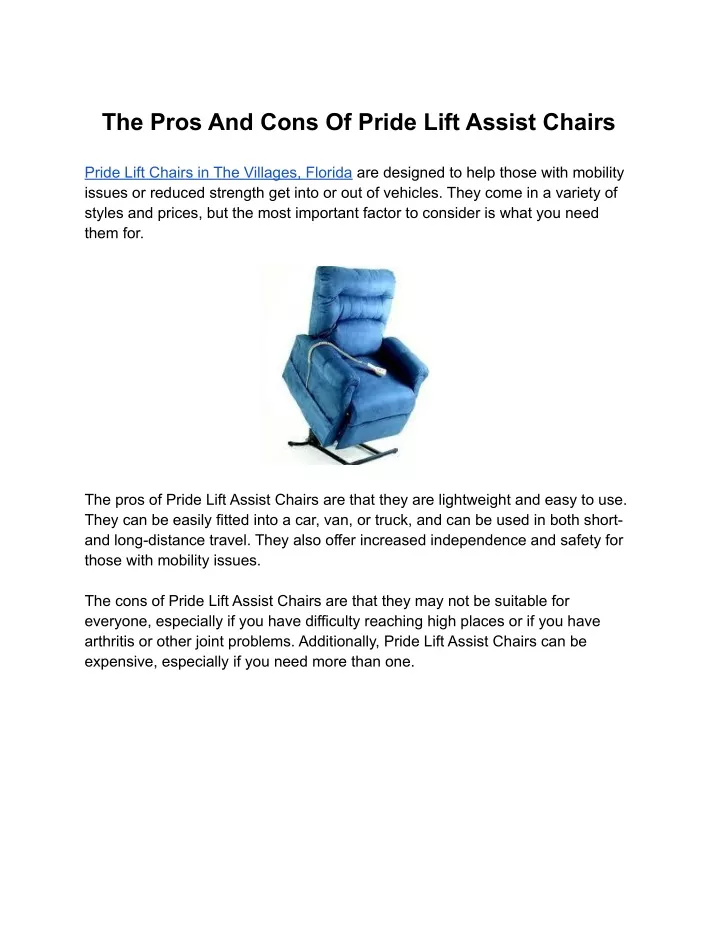 the pros and cons of pride lift assist chairs