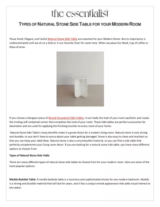 TYPES OF NATURAL STONE SIDE TABLE FOR YOUR MODERN ROOM