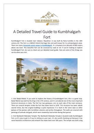 A Detailed Travel Guide to Kumbhalgarh Fort