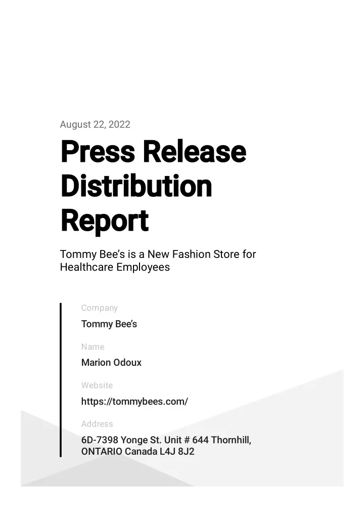 august 22 2022 press release distribution report