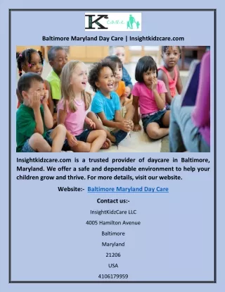Baltimore Maryland Day Care | Insightkidzcare.com