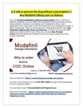 Is it safe to procure the drug without a prescription - Buy Modafinil 200mg Cash on Delivery