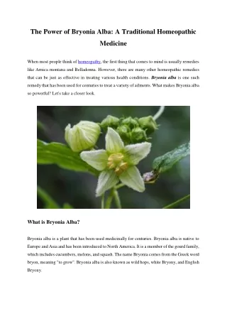 The Power of Bryonia Alba: A Traditional Homeopathic Medicine