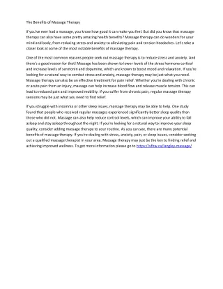 the benefits of massage therapy