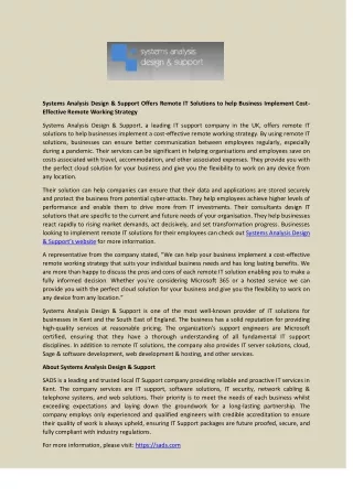 systems analysis design support offers remote