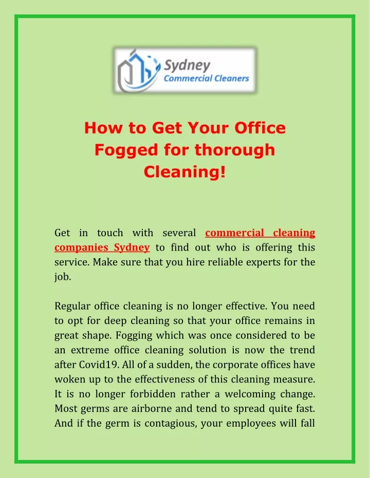 how to get your office fogged for thorough