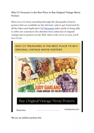Why CV Treasures is the Best Place to Buy Original Vintage Movie Posters