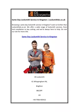 Same Day Locksmith Service In Kingston  Locksmithds.co.uk