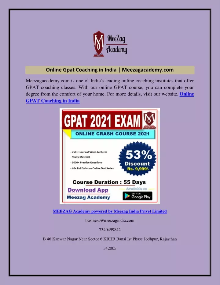 online gpat coaching in india meezagacademy com