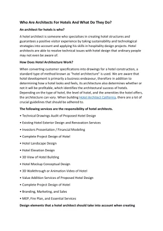 who are architects for hotels and what do they do