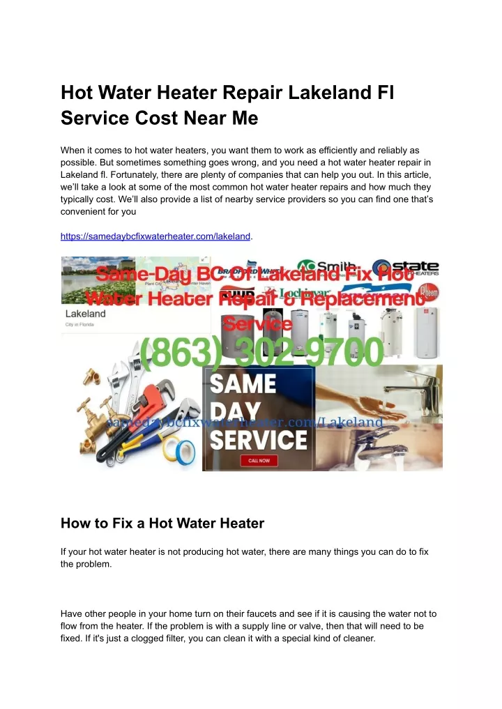 hot water heater repair lakeland fl service cost