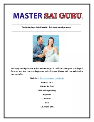 Best Astrologer in California | Astropsychicsaiguru.com