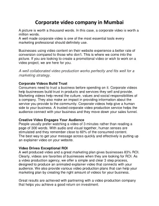 Corporate video company in Mumbai