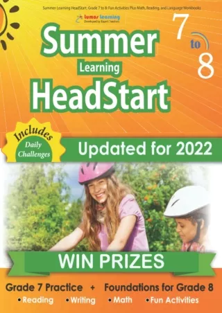 Summer Learning HeadStart Grade 7 to 8 Fun Activities Plus Math Reading