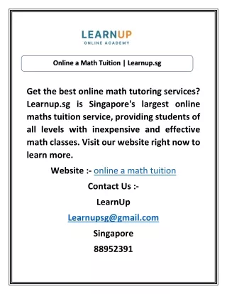 Online a Math Tuition | Learnup.sg
