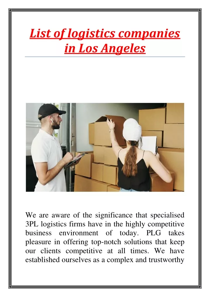 list of logistics companies in los angeles